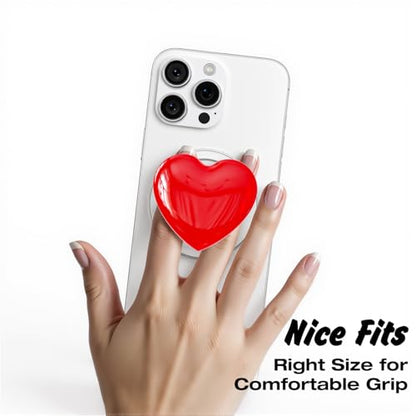 Svanove Heart Magnetic Phone Grip Compatible with Magsafe Phone Grip Holder, Cute Collapsible Glass Grips Stand Kickstand for iPhone Samsung, 3D Crystal Pretty Bling Glitter Love Mag Safe Holder, Red - color: Red, style: Magnetic