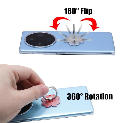 4 PCS Cell Phone Ring Holder, Flower Cell Phone Ring Stand 360 Rotate and 180°Angle Adjustable Metal Finger Rings Socket Kickstand for Smartphones(Four Leaf Clover)