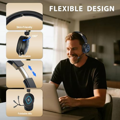 Bluetooth Headset with Microphone, Wireless Headset AI Noise Cancelling, Dual-Mode Bluetooth 6.0 & 2.4G Dongle, Wireless Headphones for 45H Work RGB/HUB Base, Meeting/Office/PC/Phone/Teams/Zoom