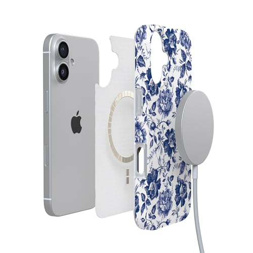 Casely iPhone 17 Case | Rose to Fame | Blue & White Floral | Compatible with MagSafe | Classic Ultra Slim Design - color: Rose to Fame | Blue & White Floral