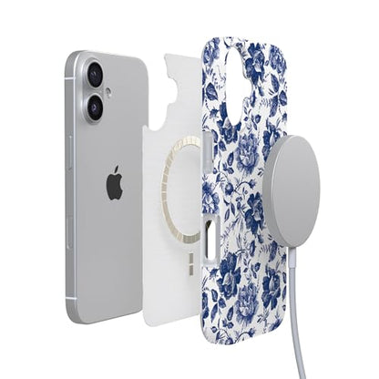 Casely iPhone 17 Case | Rose to Fame | Blue & White Floral | Compatible with MagSafe | Classic Ultra Slim Design - color: Rose to Fame | Blue & White Floral