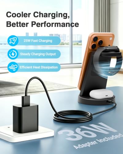 25W MagSafe Charging Station, 3-in-1 Magnetic Wireless Charger for Apple - color: Black-1