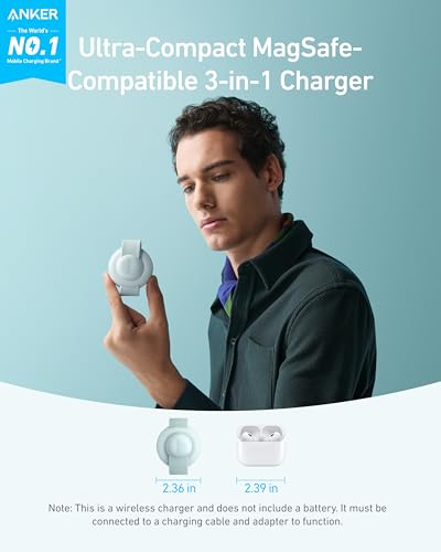 Anker MagGo UFO 3-in-1 MagSafe Compatible Qi2 15W Charging Station - color: Teal Oasis