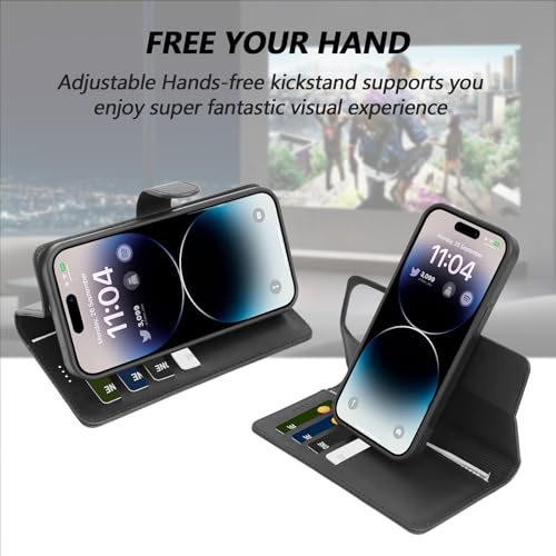 2 in 1 PU Leather for iPhone 15 Pro Case, Detachable Wallet Case with Card Holder, Removable Flip Folio Cover with RFID Blocking, Stand Shockproof Phone Cover（Compatible with MagSafe） Black - color: Black, size: Iphone 15 pro