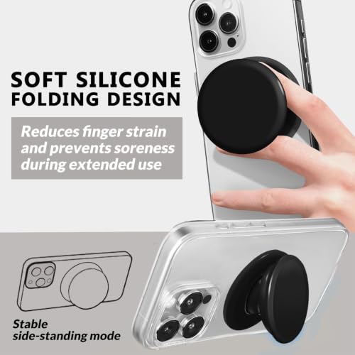 for MagSafe Phone Grip,Soft Silicone Magnetic Collapsible Cell Phone Finger Grip for iPhone 17/16/15/14/13,12 and Smartphones Tablets - Black - color: Black