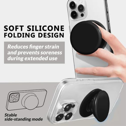 for MagSafe Phone Grip,Soft Silicone Magnetic Collapsible Cell Phone Finger Grip for iPhone 17/16/15/14/13,12 and Smartphones Tablets - Black - color: Black