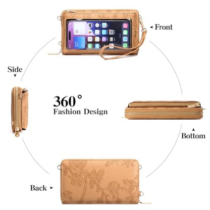 GOIACII Phone Purse Crossbody Bags for Women Small Travel Wallet Touch Screen RFID Blocking - color: A11 Brown Pattern