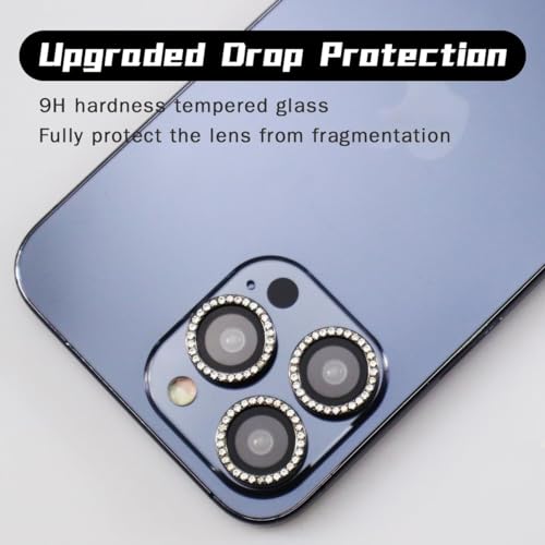 BONVAN for iPhone 15 Pro/Pro Max/14 Pro/ProMax Camera Lens Protector - Bling Glitter Diamond Metal Crystal Tempered Glass Screen Accessories Rhinestones Lens Cover (Black) - color: Black