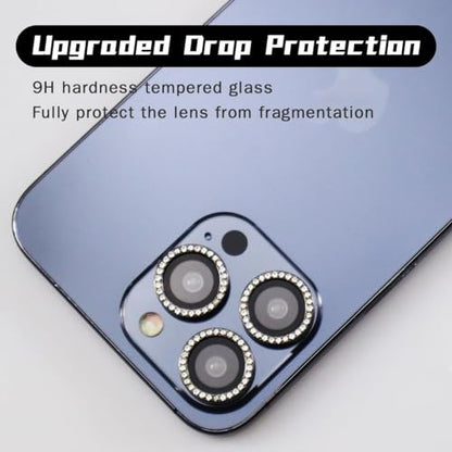 BONVAN for iPhone 15 Pro/Pro Max/14 Pro/ProMax Camera Lens Protector - Bling Glitter Diamond Metal Crystal Tempered Glass Screen Accessories Rhinestones Lens Cover (Black) - color: Black