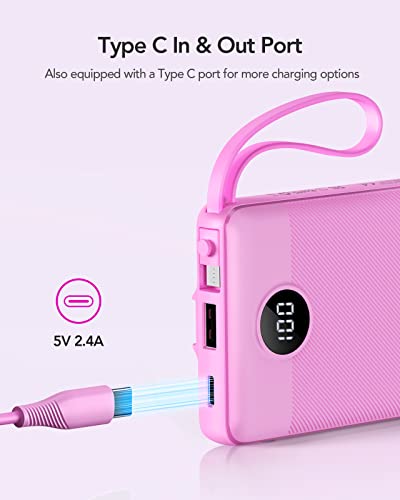 VRURC Portable Charger, Slim Power Bank Built-in 4 Cables, Travel Essential - color: Purple