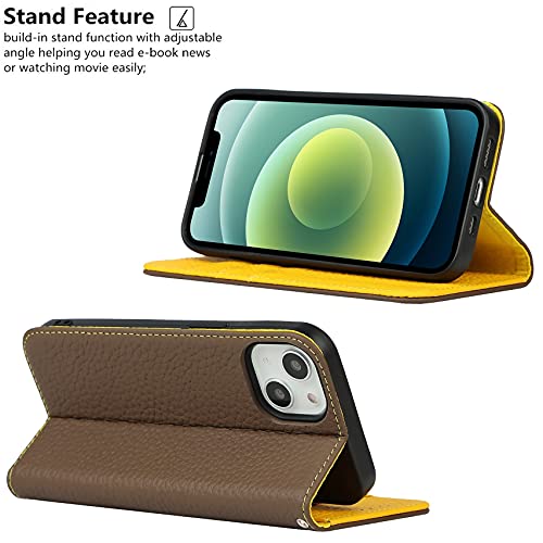 iCoverCase Compatible with iPhone 13 Wallet Case with Credit Card Holder and Wrist Strap, RFID Blocking Genuine Leather Flip Magnetic Phone Cover 6.1 Inch (Brown) - color: 1-Brown (No Headphone Storage Belt), size: iPhone 13