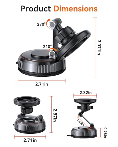 Miracase for MagSafe Car Mount[3600gf Strong Magnet & 89+LBS Suction Base]Vacuum Magnetic Phone Holders for Your Car, 360° Adjustable Dashboard & Windshield Mount with Dash Accents for All Smartphones - color: Striped Black