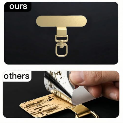 360°Rotatable Metal Phone Tether Tab for iPhone，Cell Phone Lanyard Replacement Part for All Full Phone Cases - color: A2-black+gold-long Strip