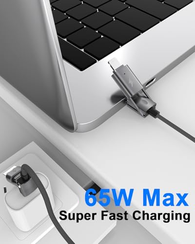 [2-Pack] 4-in-1 USB C Multi Charging Cable 6FT, 65W PD Fast Charger Cord, Durable Round Braided Data Transfer, Compatible with iPhone 17 16 15 Pro Max, MacBook, iPad, Samsung S26 S25, Laptop - Grey - size: 6FT+6FT