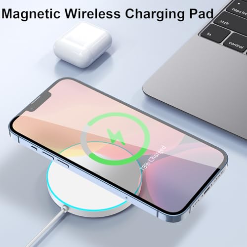 for MagSafe Charger, Magnetic Wireless Charging Pad for iPhone 17/17 Pro/17 Pro Max/Air/16 15 14 13 12 Pro Max Plus mini & AirPods 2 3 Pro, Strong Magnet, USB-C/A Ports (White-V2) - color: White-V2