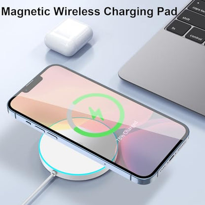 for MagSafe Charger, Magnetic Wireless Charging Pad for iPhone 17/17 Pro/17 Pro Max/Air/16 15 14 13 12 Pro Max Plus mini & AirPods 2 3 Pro, Strong Magnet, USB-C/A Ports (White-V2) - color: White-V2