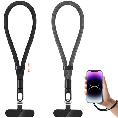 Phone Lanyard, 2 Pack Adjustable Cell Phone Lanyard Strap, Hand Wrist Strap Lanyard with Tether Tabs for Smartphones - color: Black+grey