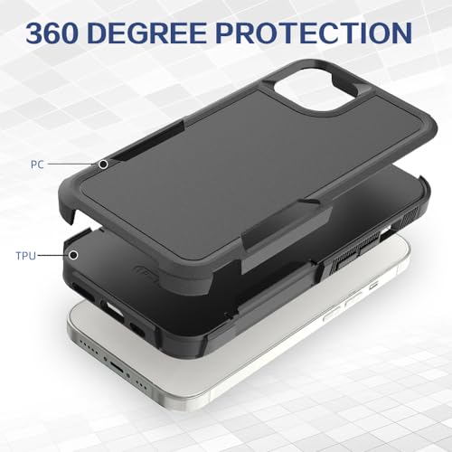 Heavy‑Duty Rugged Anti‑Drop Shockproof Protective Phone Case for iPhone 14/13, Durable Protective Shell, Black - color: Black, size: iPhone 14/13
