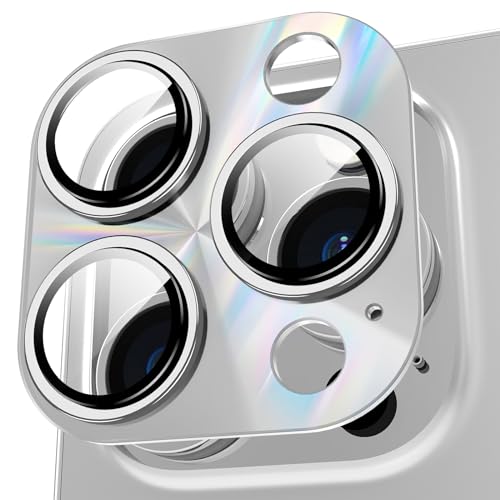 YWXTW Camera Lens Protector for iPhone 15 Pro Max/iPhone 15 Pro, [Lithography Laser Gradient] [5X Strengthen] Tempered Glass Screen Protector Metal Ring Back Camera Lens Cover (Silver Titanium) - color: Silver Titanium