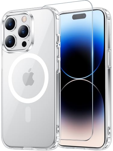 for iPhone 14 Pro Case with Screen Protector Clear | Compatible with Magsafe, Anti-Yellowing, Military-Grade Protection, Shockproof Slim Magnetic Phone Case,6.1" - color: A-Clear, size: iPhone 14 Pro