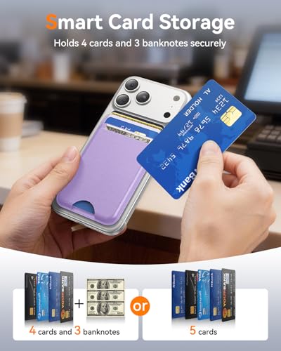 for MagSafe Wallet, 5 Card Holder, Slim Leather Magnetic Wallet for iPhone 17/16/15/14/13/12 Pro Max Plus Air Series, 1 Card Slots & 1 Cash Slot,Purple - color: Purple
