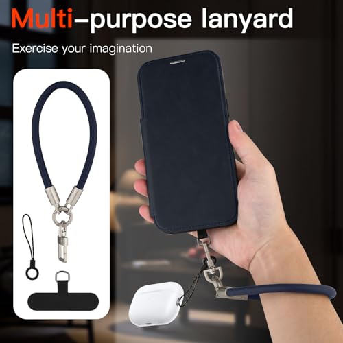 Wallet Phone Case Crafted for iPhone 16 Pro Max Blue | PU Leather Phone Case Flip Cover Wrist Strap Card Holder Slots - color: Blue-2, size: iPhone 17 Pro Max