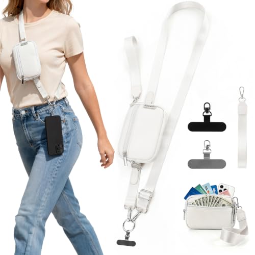 Clip and Go Strap for Phone with Wallet Crossbody - color: White, size: Medium