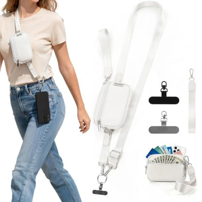 Clip and Go Strap for Phone with Wallet Crossbody - color: White, size: Medium
