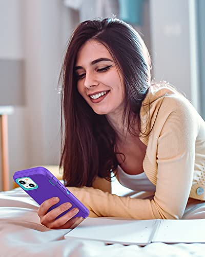 iPhone 13& iPhone 14 Heavy-Duty Case, Military-Grade Shockproof Protection, Includes 2 Tempered Glass Screen Protectors - Purple Blue - color: Purple Blue