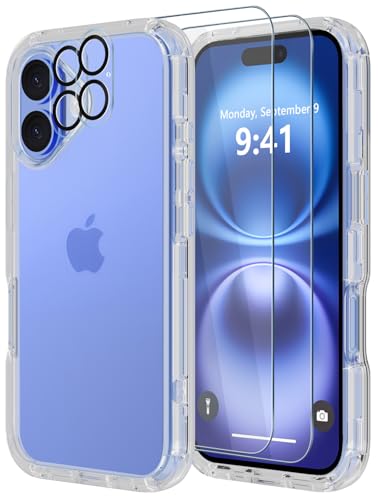 Diverbox for iPhone 16 Plus Case [Shockproof] [Dropproof] [Tempered Glass Screen Protector + Camera Protectors] Heavy Duty Protection Phone Case Cover for Apple iPhone 16 Plus (Clear) - color: Clear, size: For iphone 16 Plus