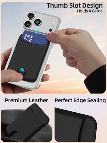 Miroddi for MagSafe Wallet, 4 Cards Holder, Stronger Magnetic Phone Wallet - color: Black