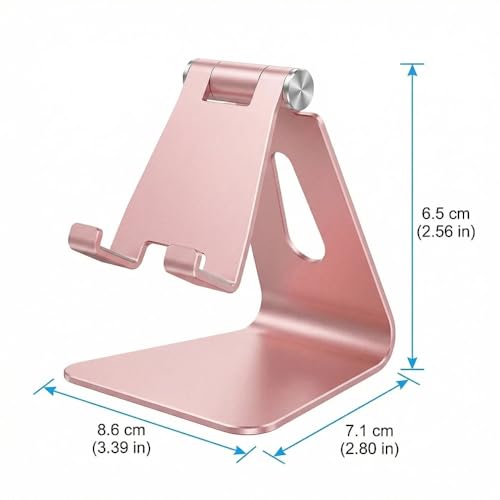 1 Pack Adjustable Cell Phone Stand, Aluminum Desktop Holder Compatible with iPhone & Android Devices, Portable Cradle Mount for Workspace, Rose Gold Accessories