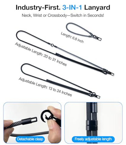 Phone Lanyard Crossbody, 3-in-1 Neck Strap& Wrist Strap, Adjustable Anti-Theft Lanyard with 2 Phone Tether Tabs, Universal Cell Phone Strap for iPhone 17 Pro Max,Travel Essential,Black - color: 9-black2