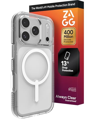ZAGG Crystal Palace Case for iPhone 17 Pro - Clear, Drop Protection (13ft/4m), ClearGuard Anti‑Yellowing & Scratch‑Resistant, MagSafe & Wireless Charging Compatible - size: iPhone 17 Pro, style: With Magsafe