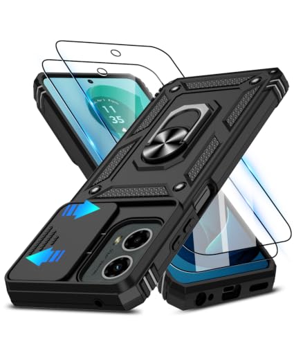 ATUMP for Moto G-5G 2024 Case with Camera Lens Cover & HD Screen Protector(2 Pcs), [10FT Military Grade Drop Protection] Magnetic Ring Holder Kickstand Protective Cover for Motorola G 5G 2024, Black - color: Black, size: Moto G 5G 2024 - 6.6 Inch