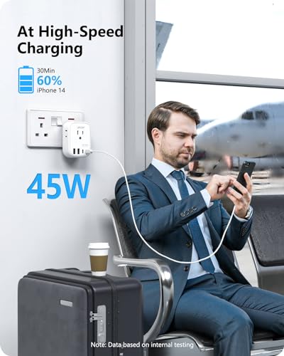 LENCENT US to UK Ireland Travel Plug Adapter, PD45W Grounded Type G Adapter - style: Type G-45W-UK Ireland