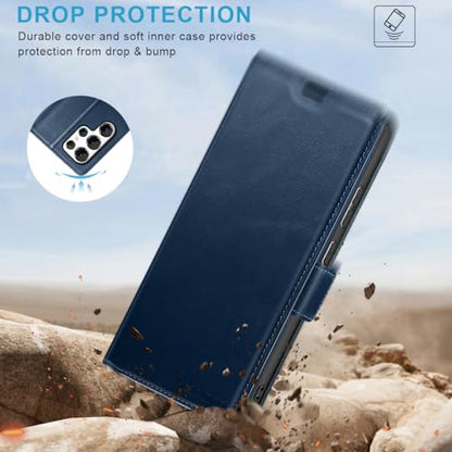 KEZiHOME Genuine Leather Wallet Case for Samsung Galaxy S25 Ultra Blue | Blue, RFID Blocking, S25 Ultra Wallet Case, Card Slot, Flip, Magnetic Stand Phone Cover Compatible with S25 Ultra - color: Blue, size: Galaxy S25 Ultra Case