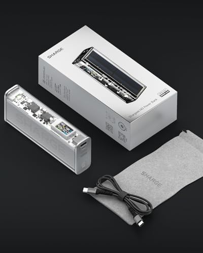 SHARGEEK 140 Power Bank, 20000mAh 140W Portable Charger, Transparent Battery Pack, Smart Display, PD3.0 for MacBook Pro iPhone 17/16/15/14 Series Google Pixel Steam Deck - color: Silver grey
