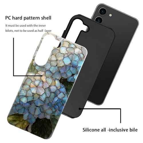 Compatible with Samsung Galaxy S23 Case,Glossy Case All-Round Protection Shockproof Anti-Scratches TPU Cover,Cases for Man Woman-Hydrangeas Bush Stained Glass - color: Hydrangeas Bush Stained Glass, size: Galaxy S23