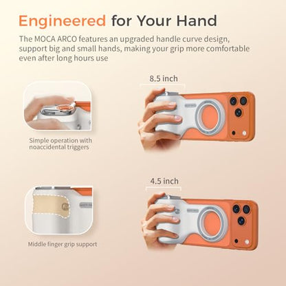 COMITOK Phone Camera Grip MOCA ARCO for Video Recording with Thumb Rest Area Design for iPhone Pro Max, with Enhanced Phone Mount & Detachable Remote for Easy Shooting, Video Call, Support iOS17/18/26 - style: MOCA ARCO