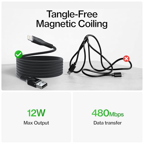 Statik MagStack USB A to Lightning Coiling Magnetic Charging Cable, 12W - color: Black, size: 3ft, style: USB-A to Lightning