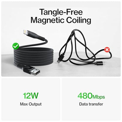 Statik MagStack USB A to Lightning Coiling Magnetic Charging Cable, 12W - color: Black, size: 6ft (3 Pack), style: USB-A to Lightning