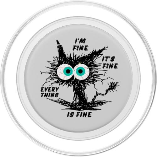Funny Cat Lovers Pop-Up Socket Grip-I'm Fine Funny Black Cat PopSockets PopGrip for MagSafe - style: Magnetic PopGrip