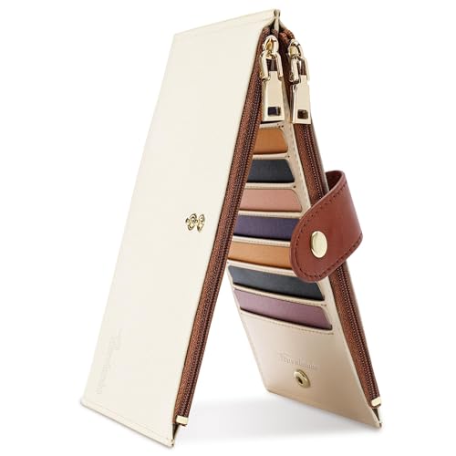 Travelambo RFID Wallet Women Large Size Bifold Multi Card Wallet Case with Zipper Pocke Credit Card Holder for Women - color: Brown & Beige