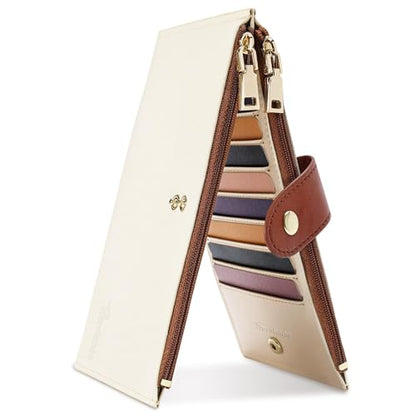 Travelambo RFID Wallet Women Large Size Bifold Multi Card Wallet Case with Zipper Pocke Credit Card Holder for Women - color: Brown & Beige