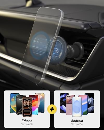 Scosche MagSafe Car Mount Vent, Magnetic Phone Holder for Car with Strong Magnets and Secure Twist-Lock Vent Clip, 360° Rotatable Car Phone Holder for iPhone 17 16 15 14 13 12, Includes Magnetic Ring - size: 1 Pack