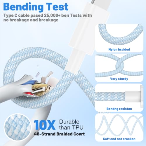 20W Lightning Cable to USB C, [Apple MFi Certified] Braided Fast Cable - color: Blue, size: 20W-6FT+10FT