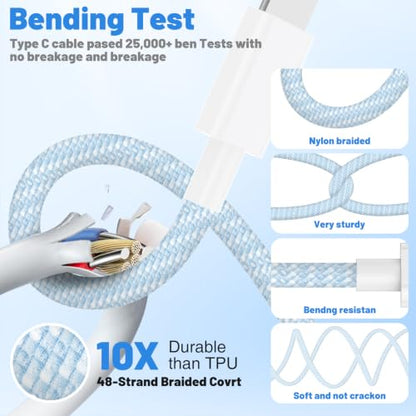 20W Lightning Cable to USB C, [Apple MFi Certified] Braided Fast Cable - color: Blue, size: 20W-6FT+10FT