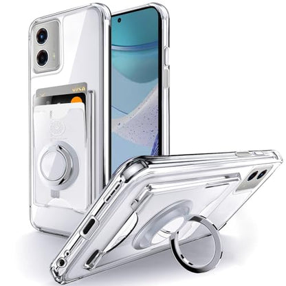 Shields Up for Moto G 5G 2023 Case, Wallet Case with Card Holder, Clear | Minimalist Wallet Case, 3 Card Slots, 360° Rotation Ring Stand/Kickstand, Drop Protection Protective Cover - size: Moto G 5G 2023