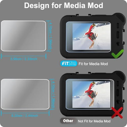 FiTSTILL [8PCS Screen Protector for Go Pro Hero 12/Hero 11/Hero 10/Hero 9 Black Fit Media Mod Ultra Tempered Glass Protective Foils Accessories Kit(NOT for Hero 13 Black) - size: For Hero 12/11/10/9 media mod